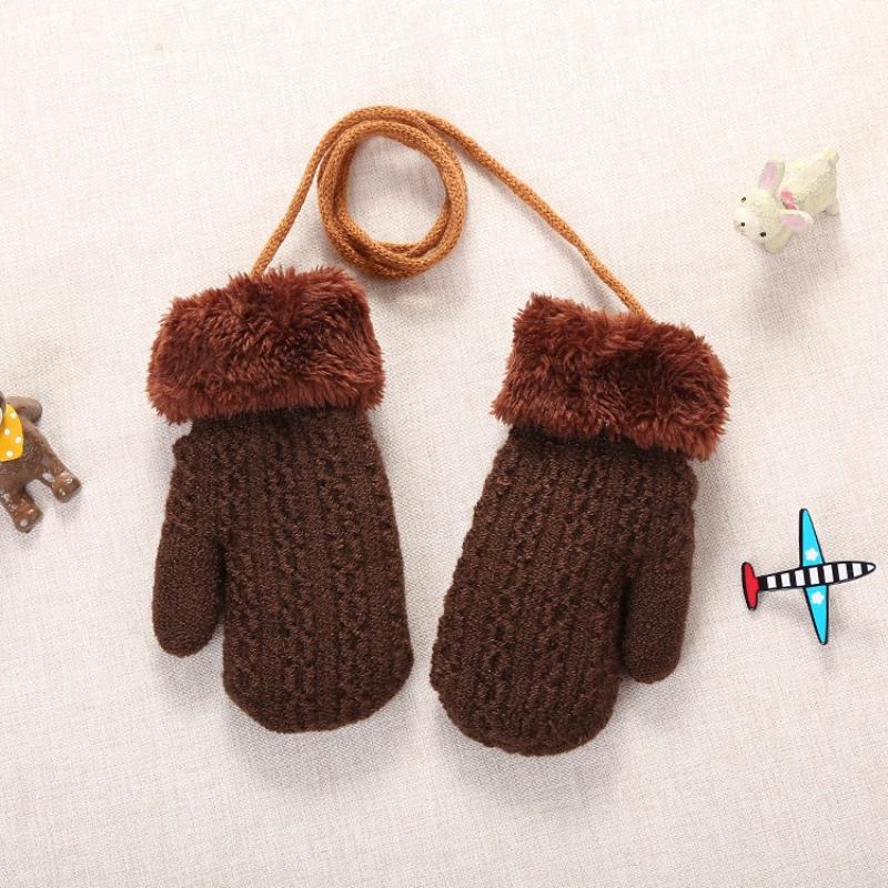 1-4 Years Old Children's Double-layer Knitted Wool and Velvet Thick Hanging Neck Anti-dropping Outdoor Warm Gloves