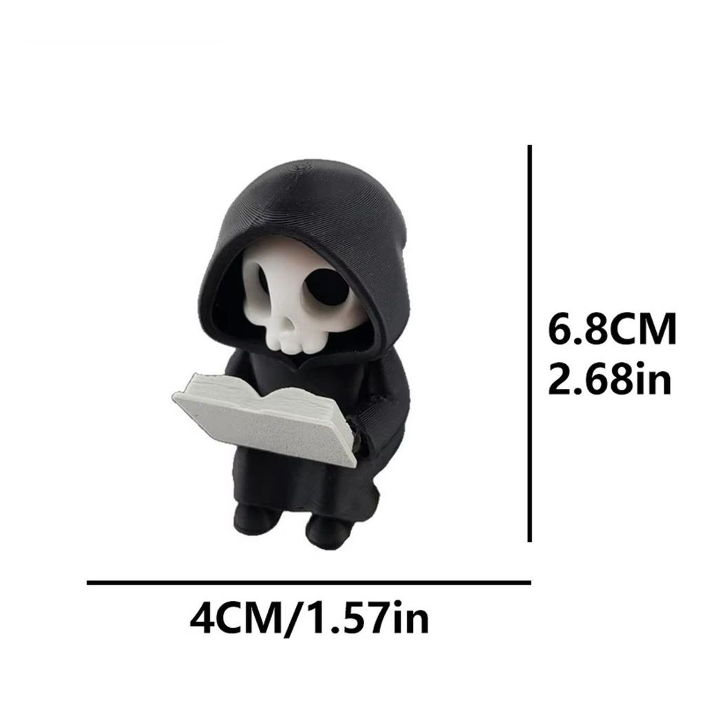 Gothic style skull hooded reading small death god ornament, Halloween desktop decoration, bedroom, study, office ornament