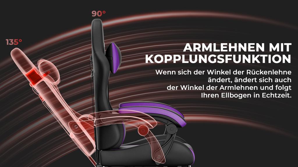 Gaming Chair Ergonomic Gaming Chair with Lumbar Cushion and Headrest, Gamer Chair Height Adjustable, PC Chair for Adults Girls Boys, Black-Violet