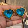 Medieval Western Pink Yellow And Blue Love Gem Diamond Stud Earrings Copper Plated Real Gold Retro Court Earrings Women