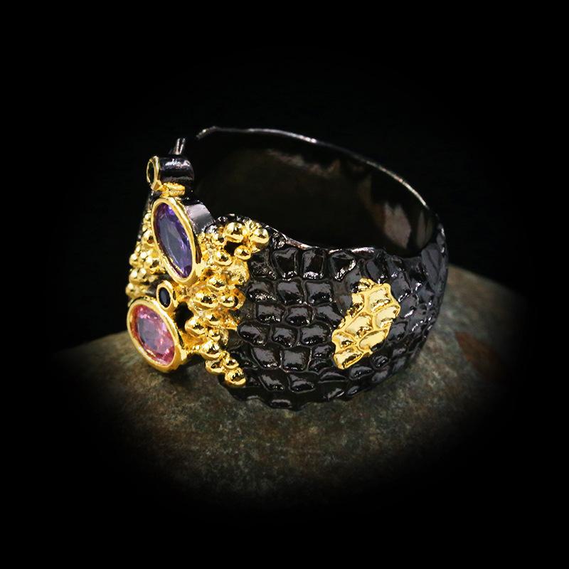 Geometric black gold colorful zircon ring for women 925  Vintage wedding party engagement ring jewelry gift