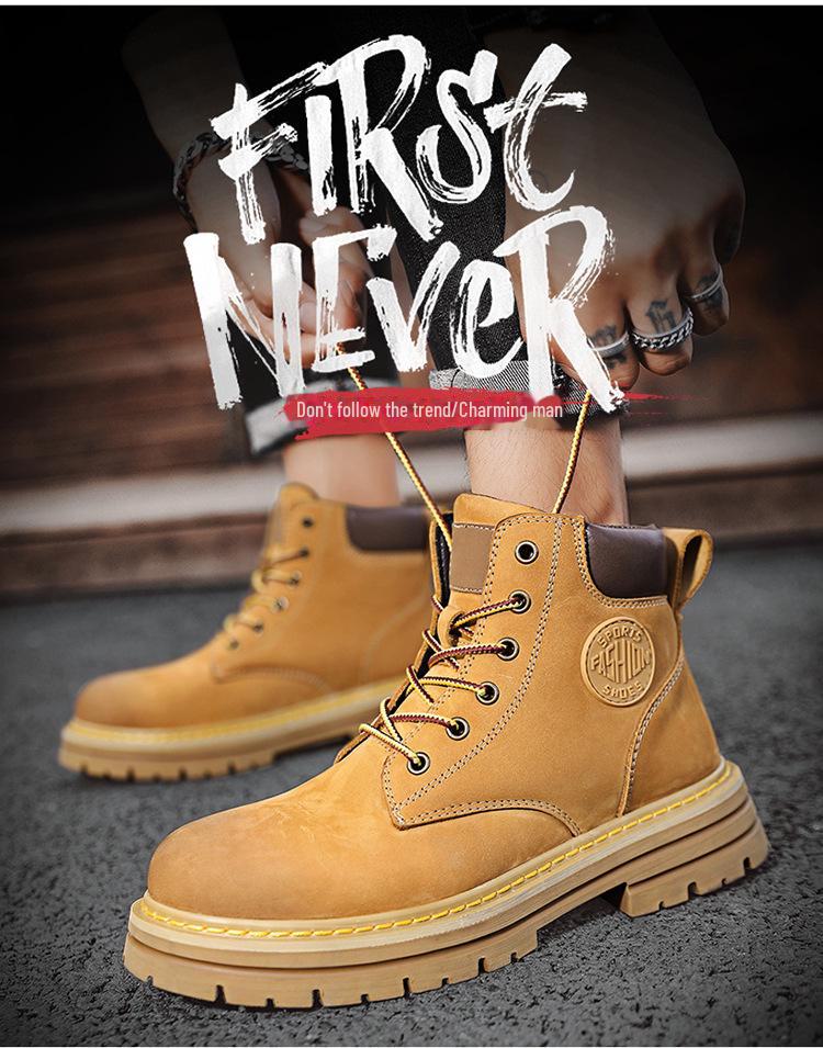 Men's 2024 Yellow High Top Winter Desert Work Boots with Cotton and Velvet Lining for Snow.