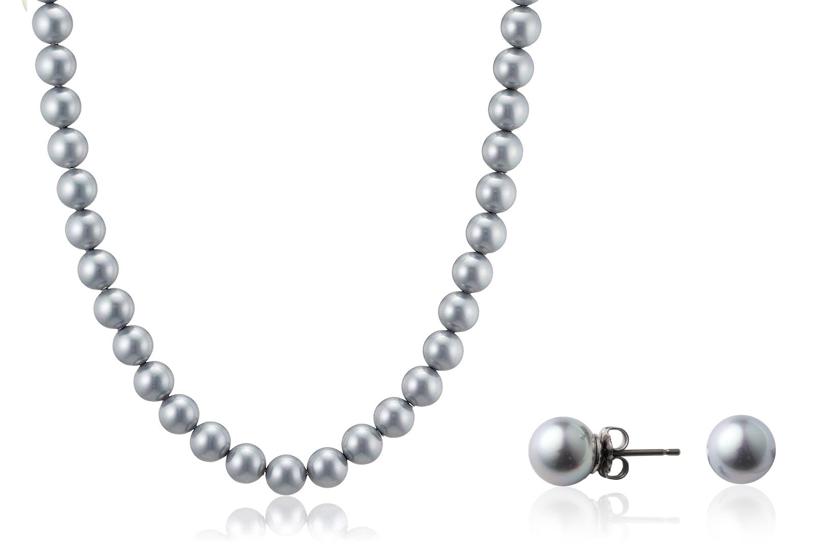 

[Artificial Pearl] Necklace and Earrings Set 40cm 8mm Gray NE8PMN02-40