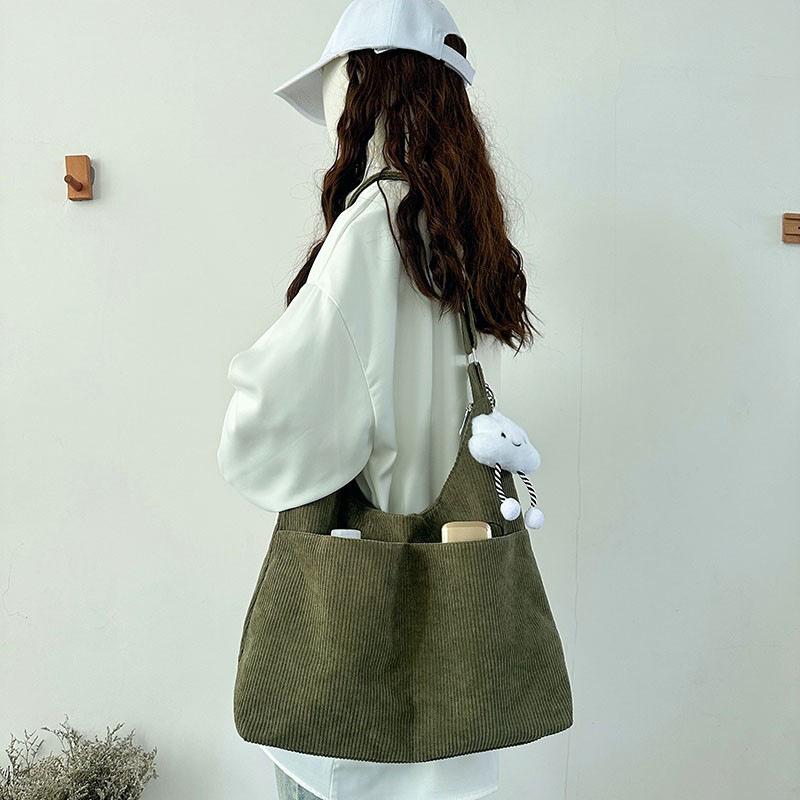 Tote Bag Velvet Large Capacity Shoulder Commuter Student Messenger Bag Slack Cloth Bag Luggage