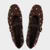 Round Toe Rivets Women Mary Jane Shoes Brown Faux Suede Metal Belt Non-slip Soft Sole Retron Design  Spring Ladies Flats