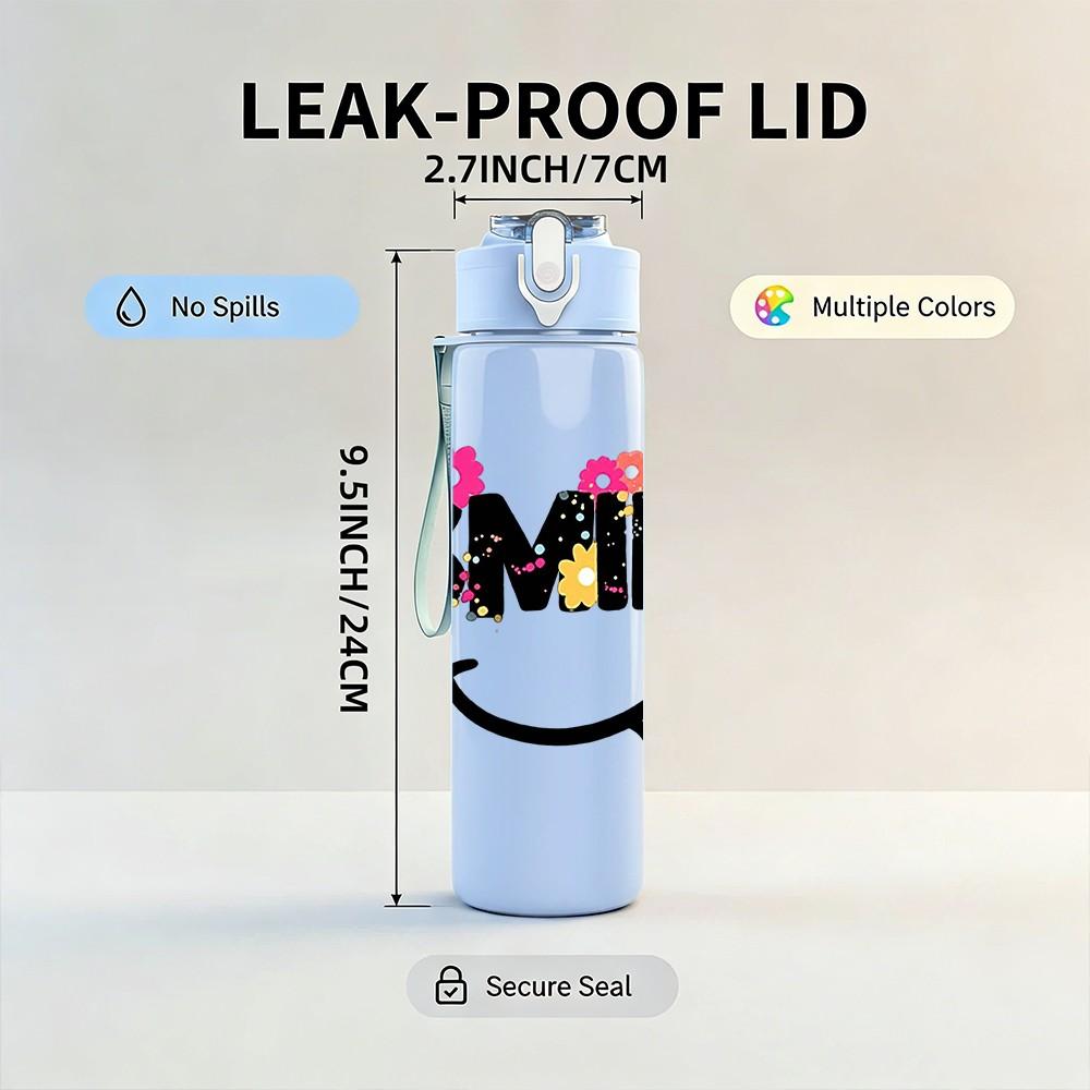 1PC Simple Smile Face Icon 750ml Color Plastic Sports Water Bottle Leakproof Flip Straw Lid Suitable for Sports Office Home Use