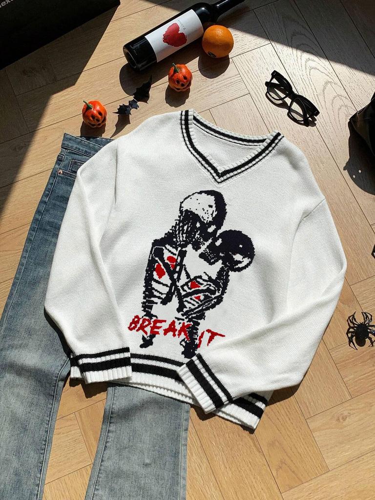 2025 Autumn/Winter Elegant Patchwork Halloween Knitted Long Sleeve Pullover