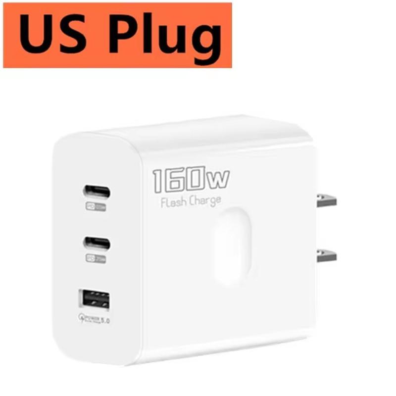 160W 3Ports USB-Ladegerät Schnellladung EU US UK Stecker Wandladegerät PD Schnellladung für iPhone Samsung Xiaomi Huawei Ladeadapter