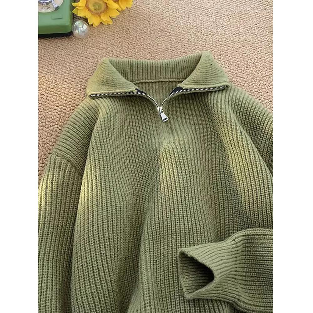 

Men s Lapel Polo Wool Sweater - Autumn/Winter 2024 Loose Fit, Solid Color, Casual Knitwear M зелений