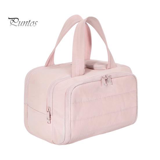 

Дорожная косметичка для женщин, большая вместимость, косметичка на молнии, объемный органайзер с ручкой для туалетных принадлежностей первой необходимости, деловых поездок, кемпинга розовый