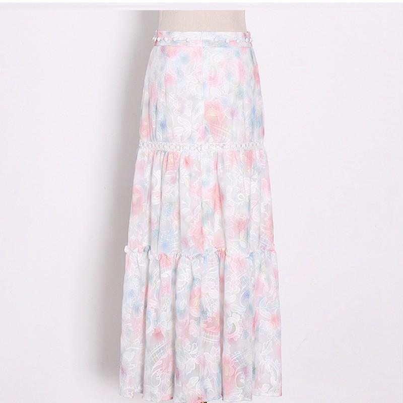 Small Fresh Fairy Long Dress Temperament Retro Floral Waist Standing Collar Large Swing Skirt Suit Women