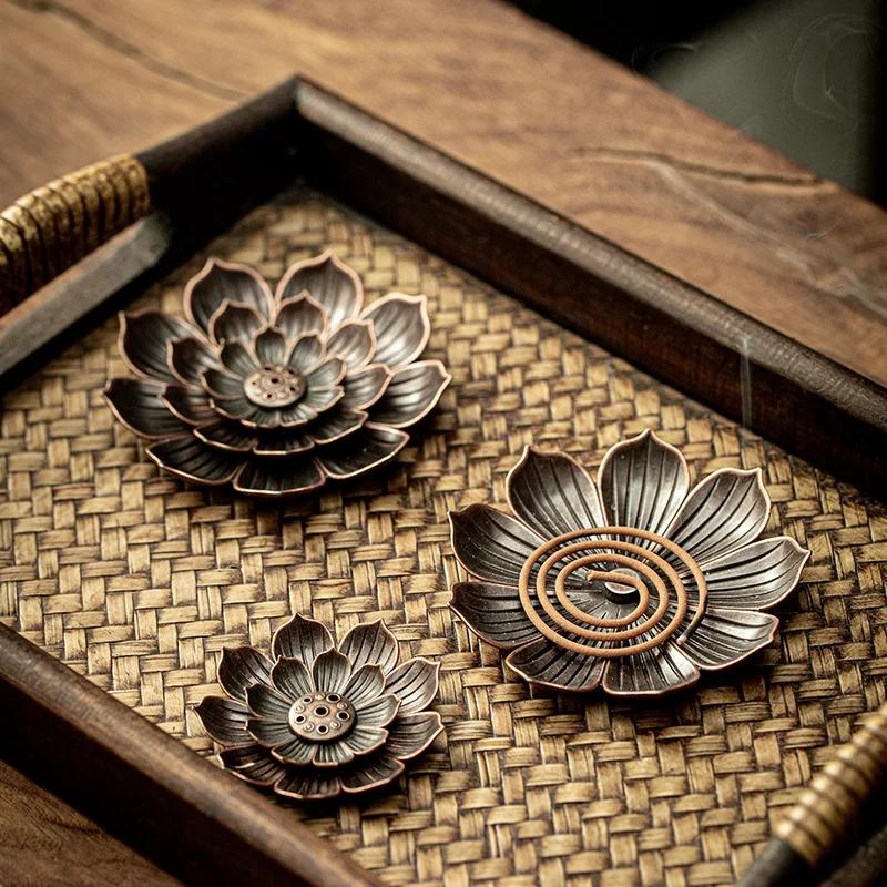 Backflow Incense Burner Stick Incense Holder Home Buddhism Decoration Coil Lotus Censer Bronze Air Vaporizer Home Decor Supplies