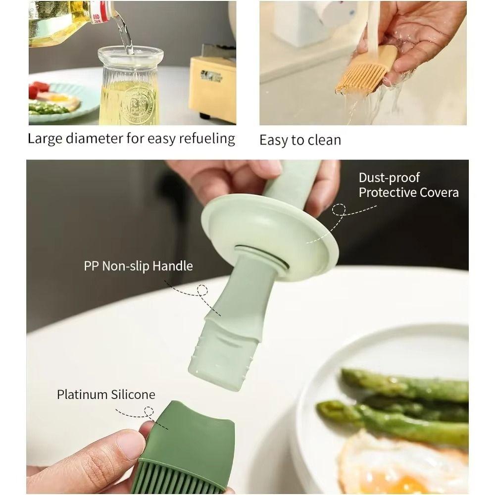 Heat Resistant BBQ Oil Brush Silicone Oil Dispenser Bottle with Brush Sauce Applying Brush Cooking