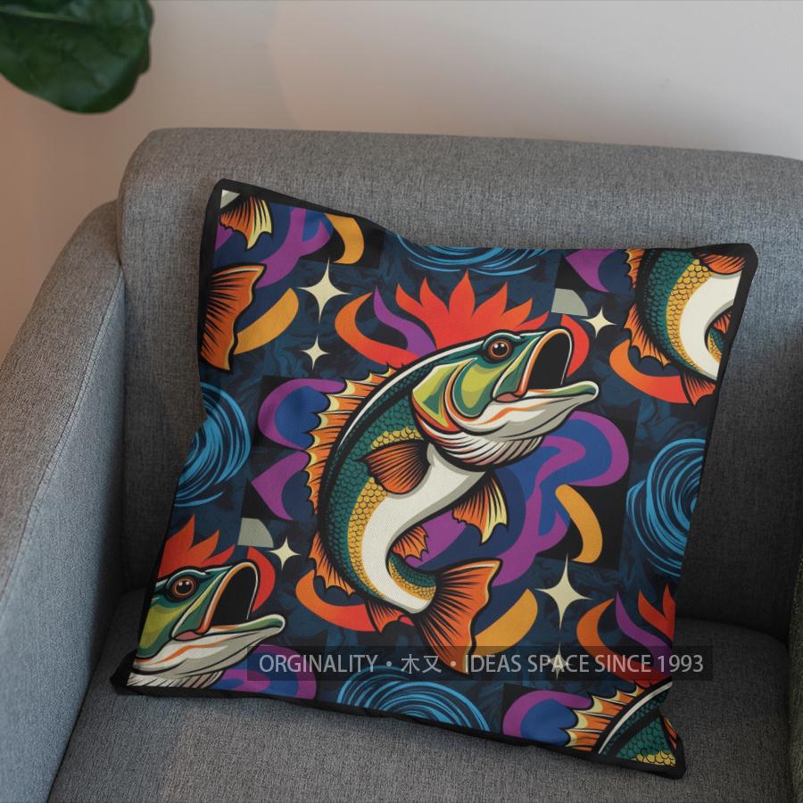 2D Bunte Fisch-Kunst-Kissen für einzigartige Dekor-Muster Kissenbezug Geeignet für Sofa Schlafzimmer Auto Kissenbezug
