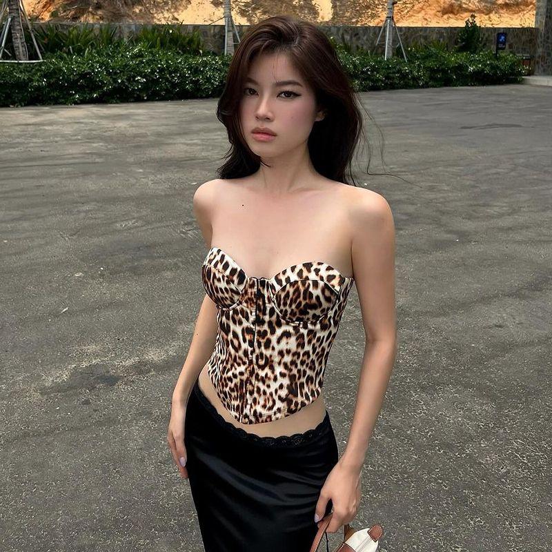 

Модный леопардовый поясной дизайн, бюстье-топ на косточках Leopard print S