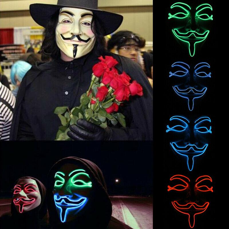 Led Light El Up Mask V For Vendetta Anonymous Guy Fawkes Costume Cosplay Props