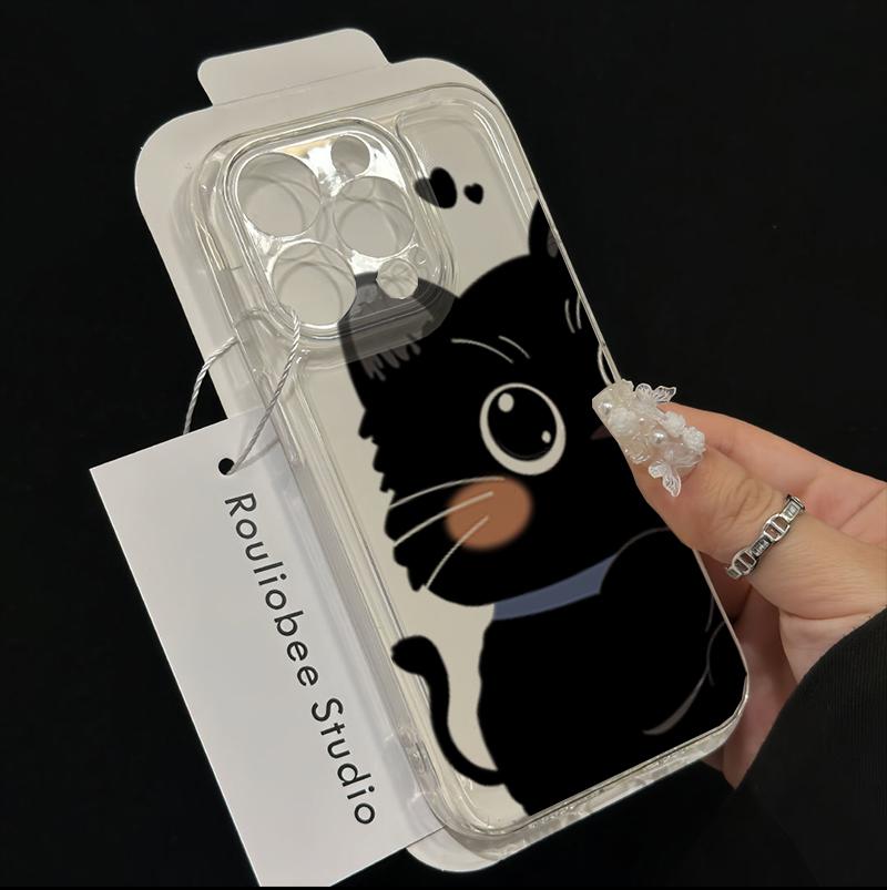 Hülle Für iPhone 16 PRO Max 14 Plus 13 12 Mini 11 Pro Max 6E Lustiges Schwarzes Katzen Paar Niedlich Silikon Transparent Weiche Abdeckung