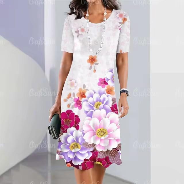 3D geometric stripe print elegant women s short-sleeved summer dress S