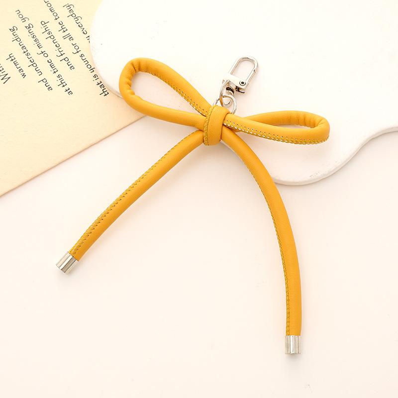 New Korean Fashion Vintage Leather Bow Keychain Charms Bag Pendant Mobile Phone Pendant Accessories Y2K Jewelry Keychain