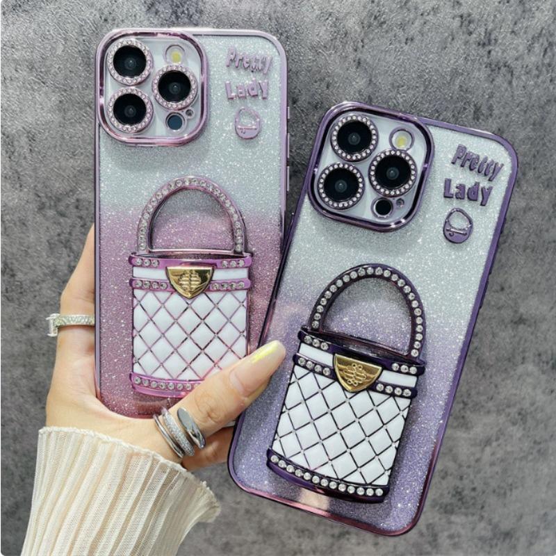 Xiaoxiangfeng Handbag Suitable for Apple 16 Mirror Bracket Mobile Phone Case IPhone 15 Gradient Glitter 14 Protective Case