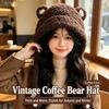Polyester Thick Bear Ear Hat Korean Style Winter Warm Hat Cute Ear Flap Hat  For Women