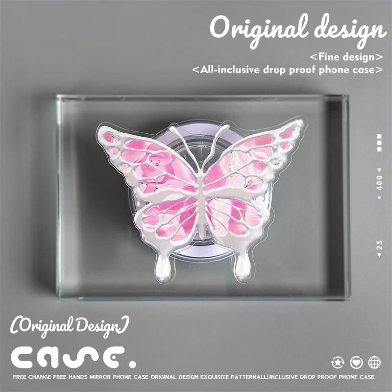 Magnetic Bracket Frosted Phone Case Compatible and Suitable for iPhone15 14 13 12 11promax Xsmax Xr 7 8plus Elegant Pink Butterfly