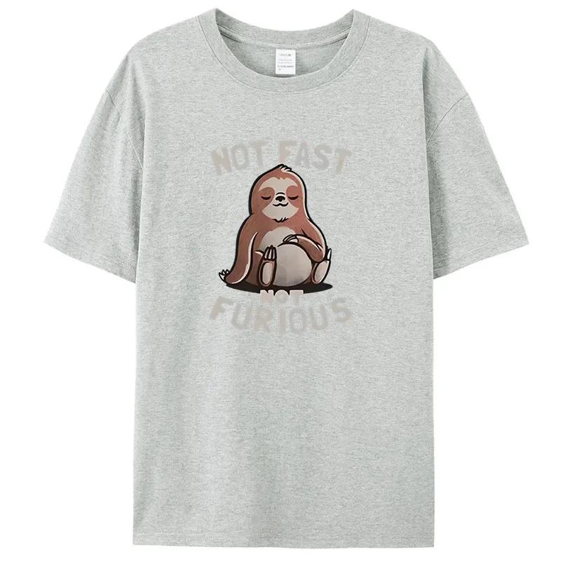 Not Fast Not Furious Kawaii Sloth Print Clothing Street Oversized T Shirts Breathable Cotton Streetwear Creativity T-Shirt
