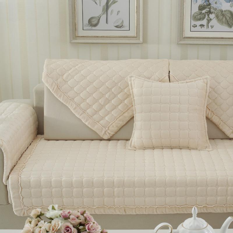 New Sofa Cushion Short Plush Non-slip Thicken Sofa Cover Cushion Flannel Sofa Cover Universal Solid Color Dust-proof Couch Cover