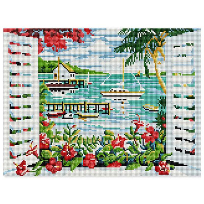 5D Алмазная картина Приморский пейзаж Набор для вышивки крестом Мозаика Рейнский камень Домашнее украшение Цветы Картина Полный алмаз Алмазная вышивка Full Round 20X30CM красный