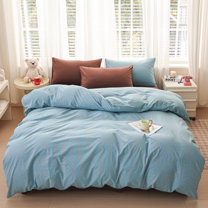 New Woven Cotton Pure 4-Piece Bedding Set: Skin-Friendly Pillowcase & Fitted Sheet