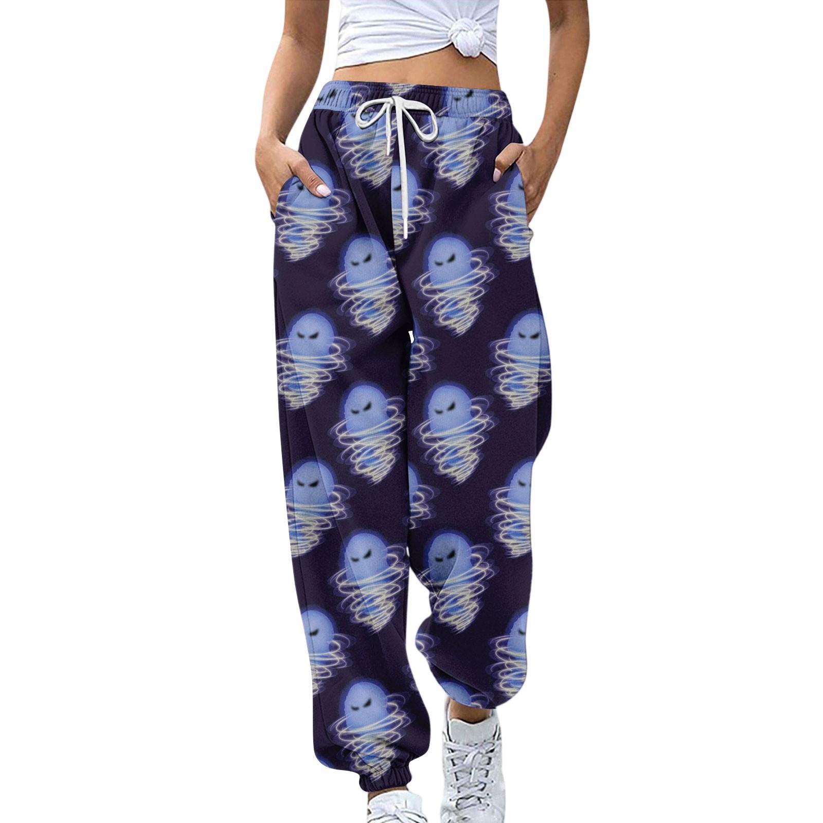 

Женские спортивные штаны Эластичный пояс Кулиска Повседневные брюки Принт на Хэллоуин Брюки с карманами XXL