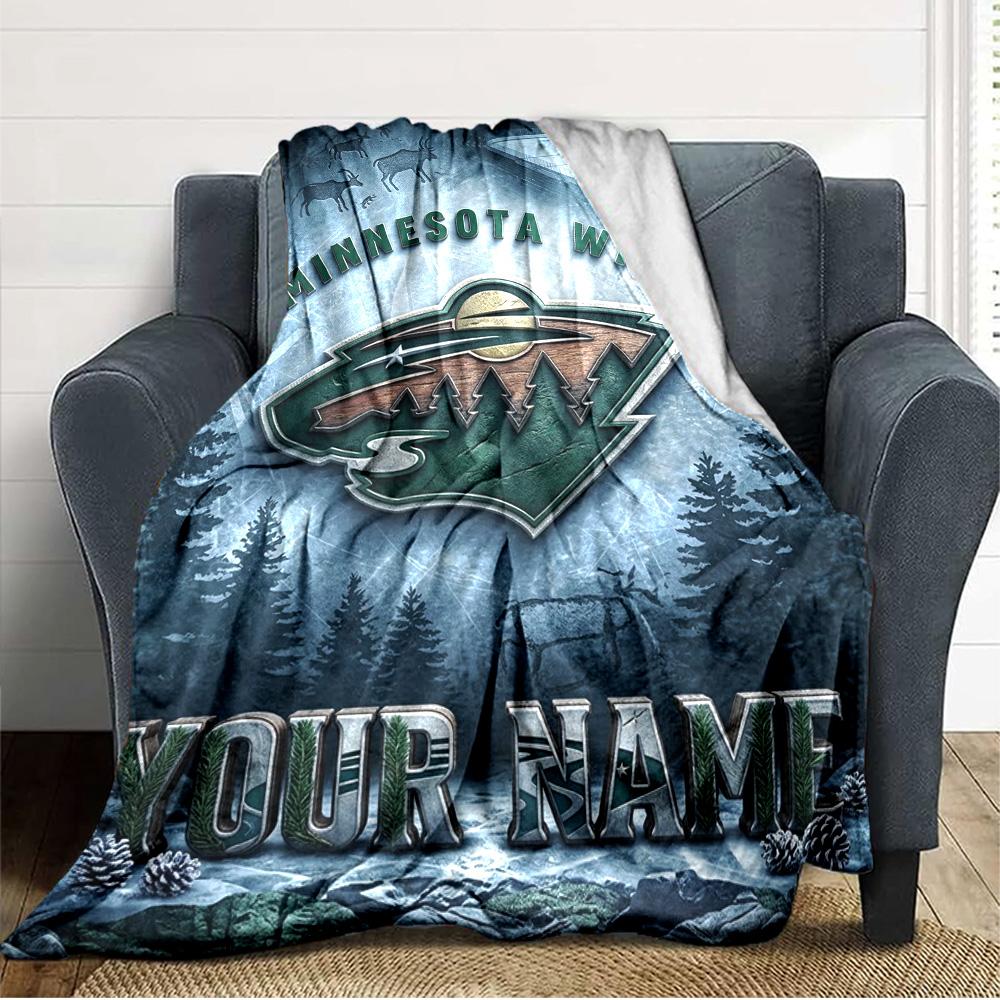 Name Custom Minnesota Wild Print Flannel Blanket High Quality Warm Comfortable Cover for All Seasons Perfect for Gifts Home Decor