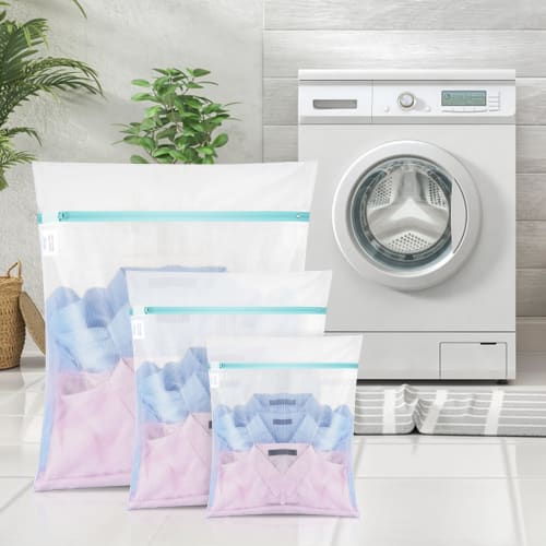 OTraki Laundry Bag Set, 3-Pack, White, Square, Compatible with Drum and Dryers, 30x35mm, 40x50mm, 60x80mm, Heavy-Duty Zipper, Fine Mesh, Shape-Retaini