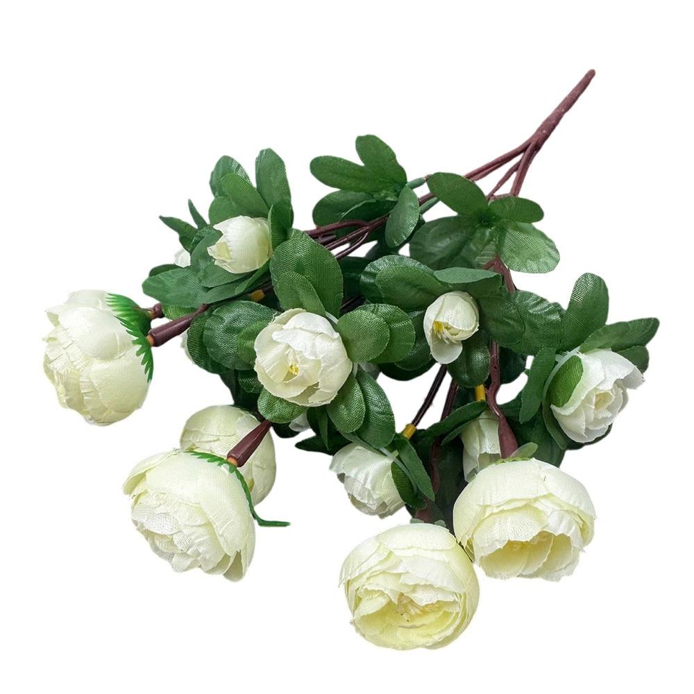 Multicolor Small Camellia Artifical Flower Silk Petals Floral Arrangement Decorative Flower Green Leaves Photo Props