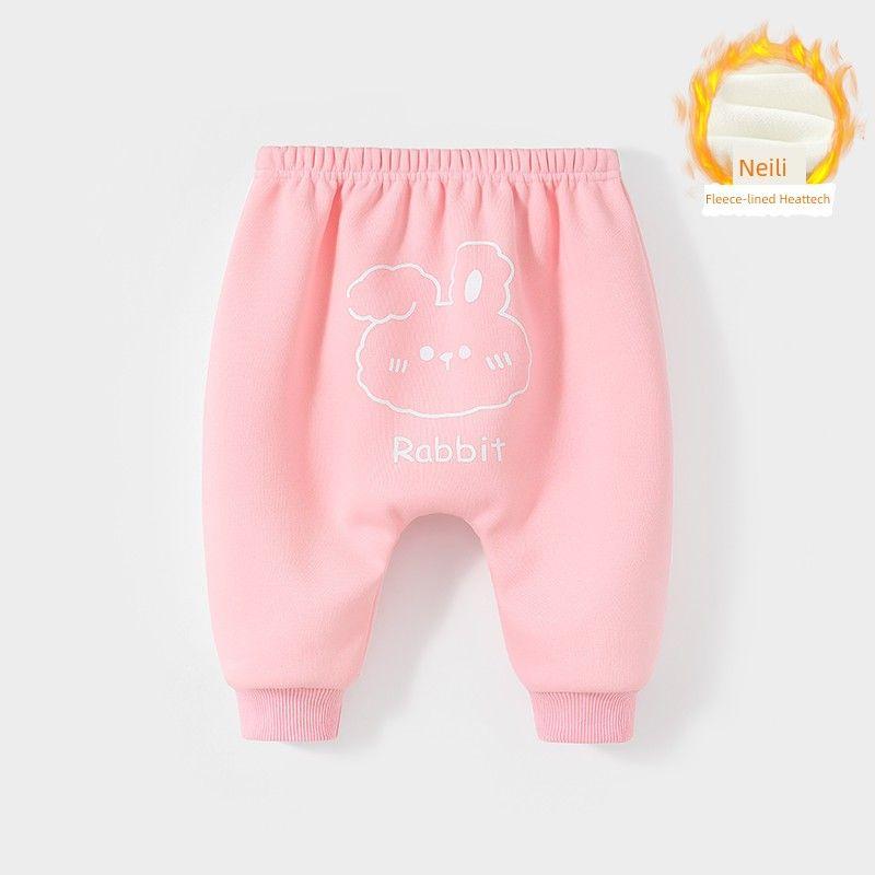 [Fleece-lined] Baby pants Fall and winter baby fart pants kids Heattech boys big pp pants autumn girl cotton pants