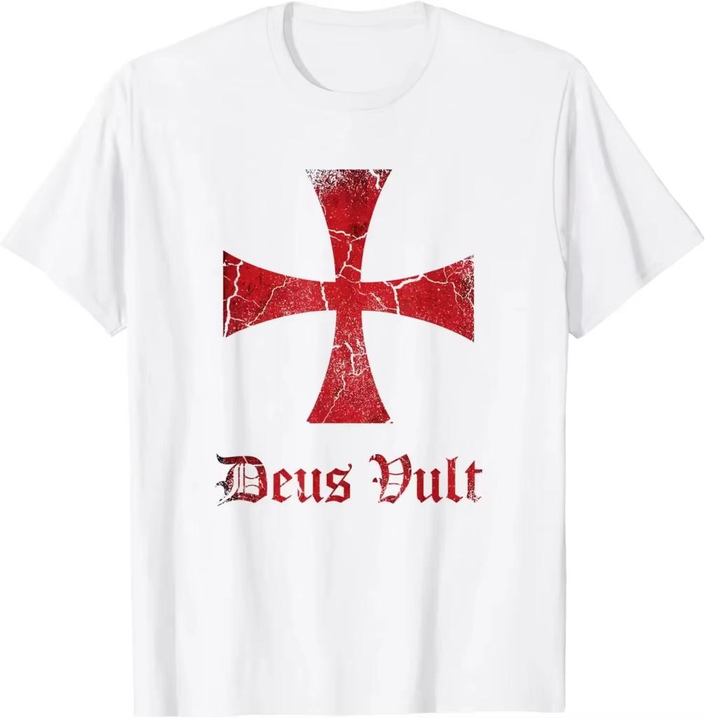 Retro Gothic T-shirt Deus Vault Knight Templar Cross Tshirt Cotton Streetwear Fashion Comfortable Unisex Short Sleeve Casual Top