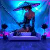 Cyberpunk Samurai Girl Tapestry, Neon Katana Warrior Wall Hanging, Japanese Aesthetic Art, Futuristic Room Decor for Bedroom