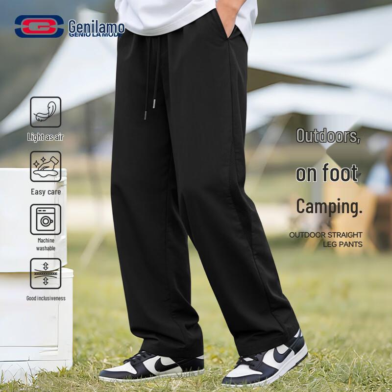 GENIOLAMODE Men s Summer Mesh Patchwork Loose Wide-Leg Casual Pants L
