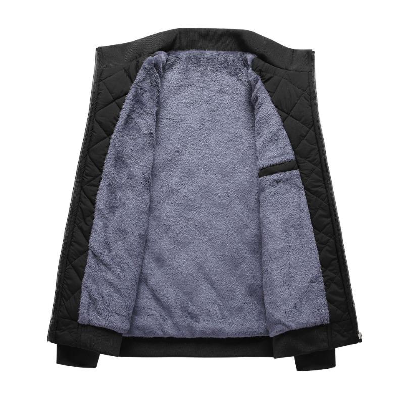 Men Stand Collar Fleece Lined Thick Warm Quilted Plaid Winter Cotton Jacket