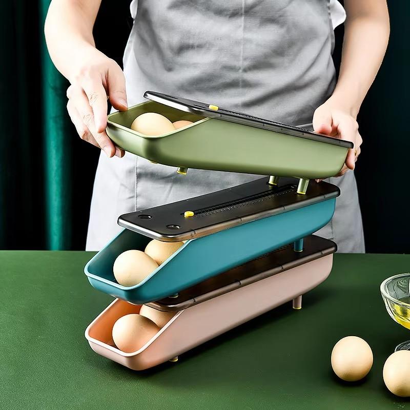 Egg Storage Box Organizer Refrigerator Automatic Rolling Egg Organizer Holder Fridge Storage Organizer Food Storage Container