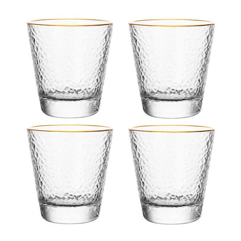 4pcs/2pcs/1pcs Golden Edge Water Cup 330ml Household Relief Cup Heat-resistant Glass Drinkware Gifts for Friends Beverage Cups