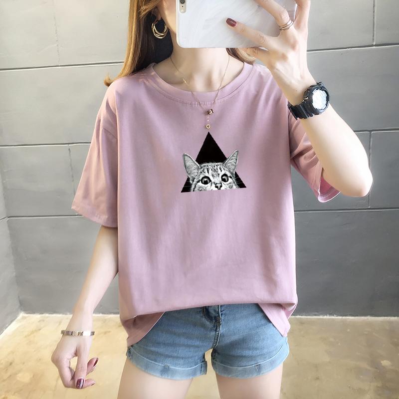 Summer pure cotton Casual loose student T Shirt Women's Y2k Tops Harajuku funny cartoon print Short Sleeve T-shirts Women