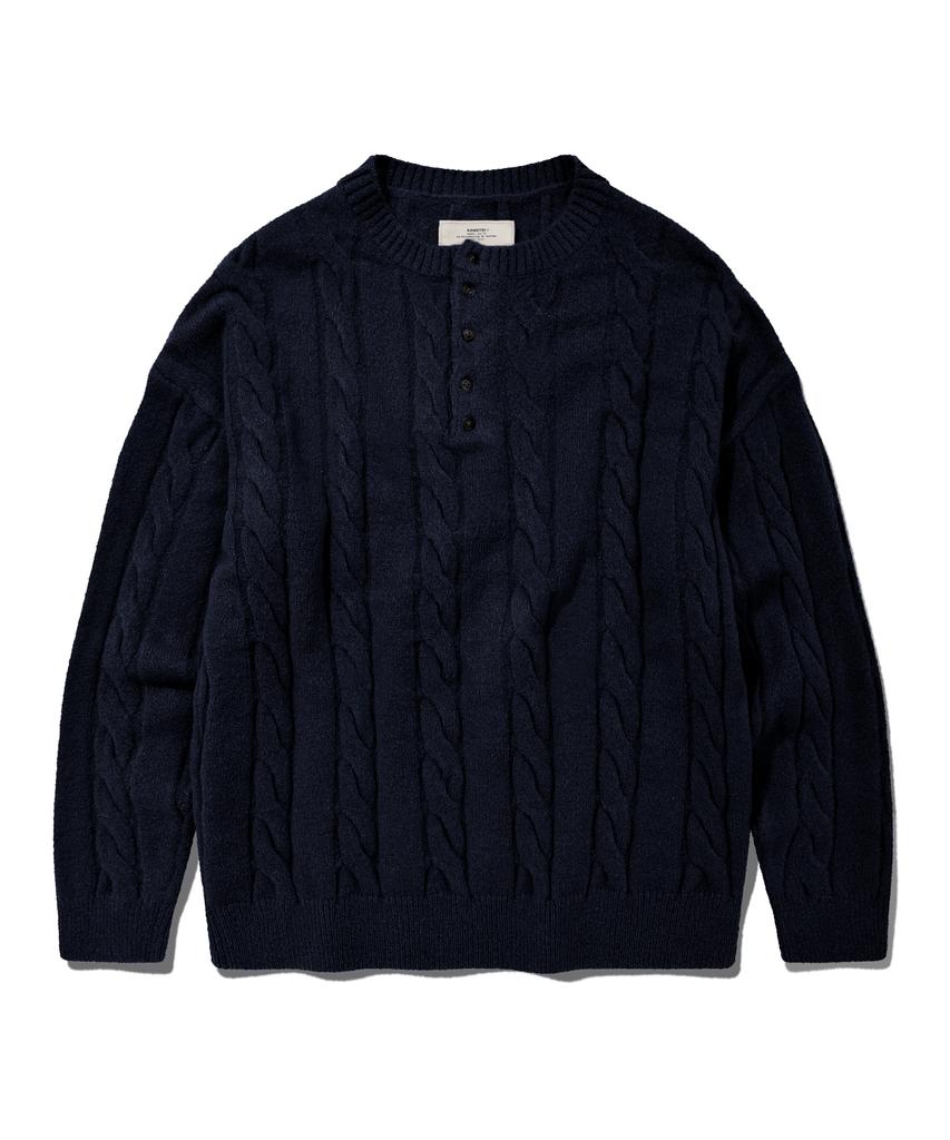 KANEITEI Washable Warm Touch Henley Knit (Navy)