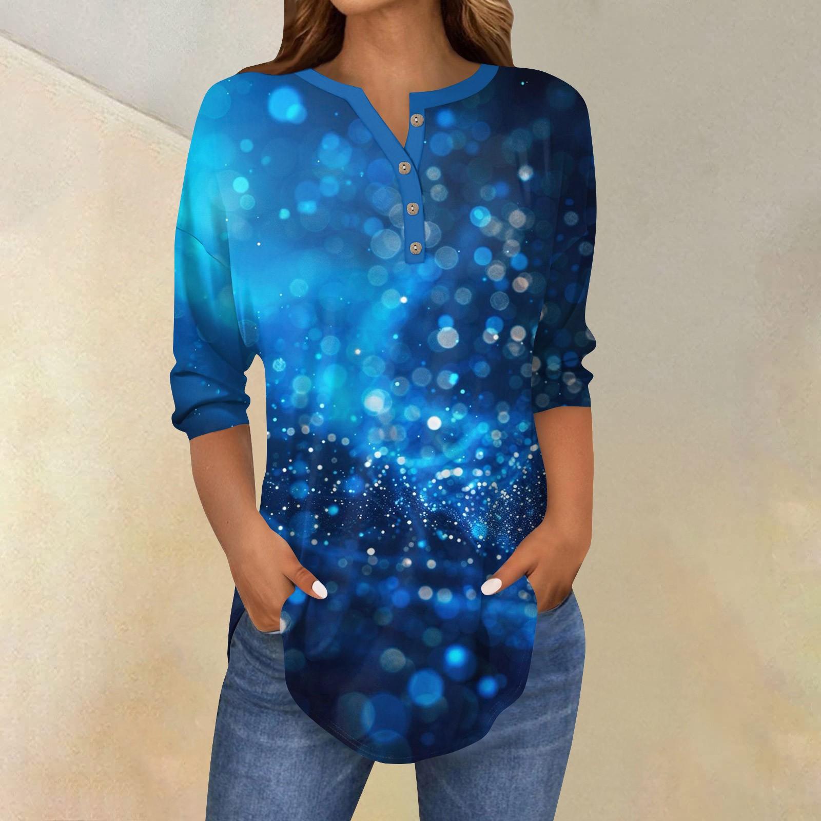 

Модний повсякденний жіночий топ із принтом і ґудзиками з рукавами 3/4 M