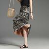 Ethnic Print Elastic Waist Midi Skirt