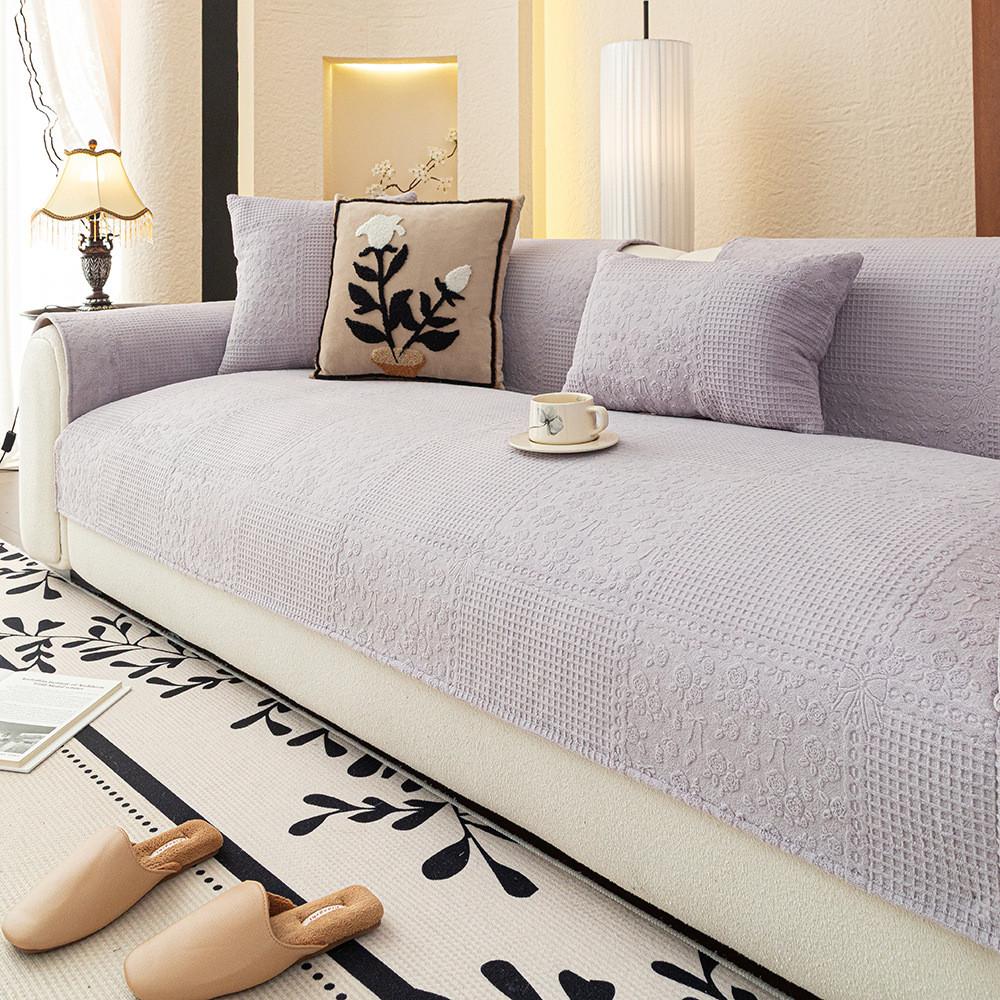 

1pcs Milk Velvet Jacquard Anti Cat Paw Sofa Cover Four Season Universal Anti Slip Cushion Simple Sofa Armrest Backrest Towel 1seat 90x90cm-1pcs сірий