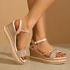 Fashion 2025Fashion Pearl Striped Wedge  for  Summer Comfort Thick Sole Beach Shoes Woman Ankle Strap Chunky Platform Sandalias