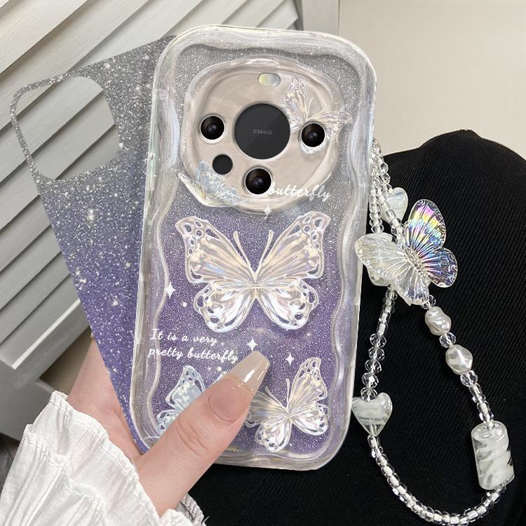 Suitable for Huawei Mate60pro+ Mobile Phone Case Nova12 Gradient Butterfly Chain Honor 100/90 Transparent Silicone