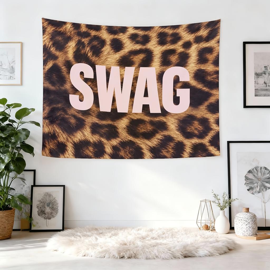 Leopard Print SWAG Cool Tapestry, American Retro Hip-Hop Wall Hanging for Bedroom Living Room Dorm Decor