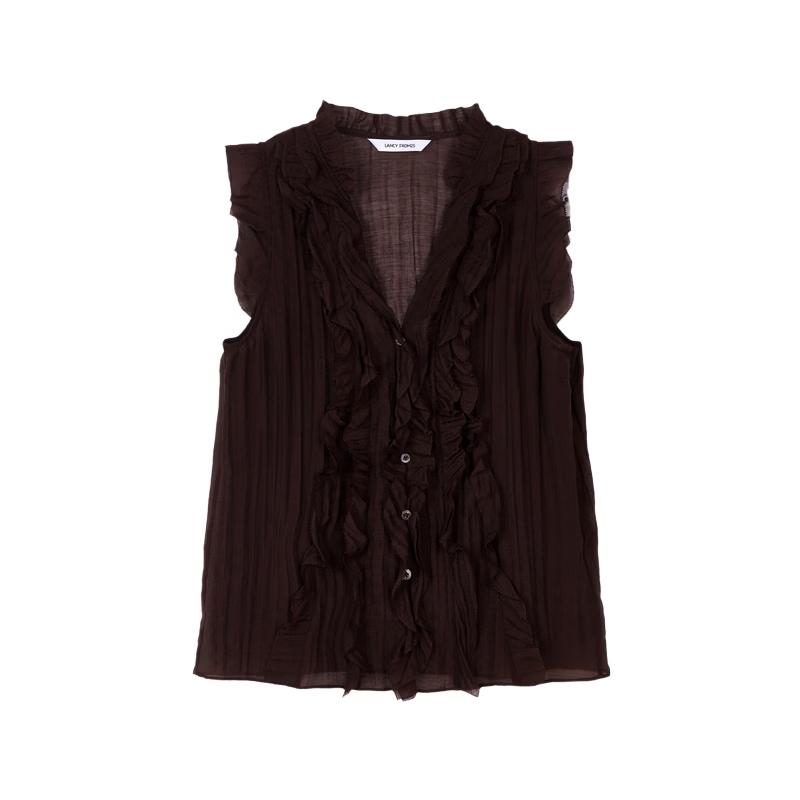 Women s V-neck Sleeveless Ruffled Chiffon Blouse L